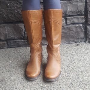 Leather brown knee high boots